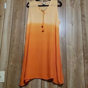 Cute Options Gauzey Sleeveless Dress A-line Orange Ombre Small Flowey